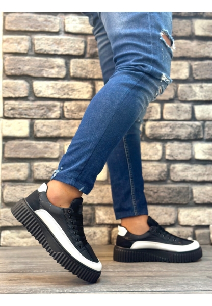 MirgeShoes Siyah Bağcıklı Erkek Casual Ayakkabı Paraşüt Kumaş Tırtıklı Yüksek SYH-BYZ Taban MRG010603119