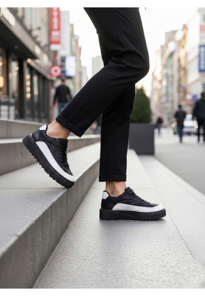 MirgeShoes Siyah Bağcıklı Erkek Casual Ayakkabı Paraşüt Kumaş Tırtıklı Yüksek SYH-BYZ Taban MRG010603119