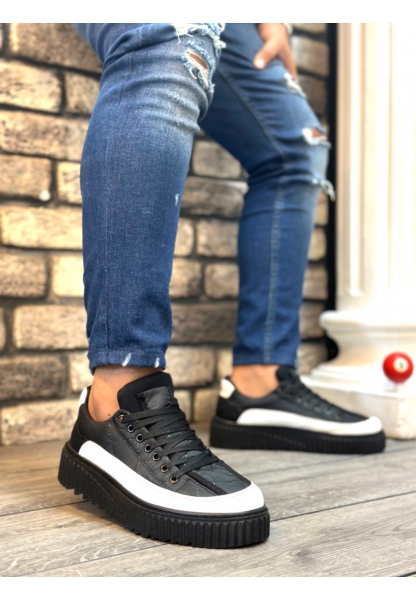 MirgeShoes Siyah Bağcıklı Erkek Casual Ayakkabı Paraşüt Kumaş Tırtıklı Yüksek SYH-BYZ Taban MRG010603119