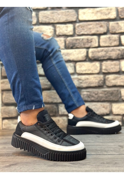 MirgeShoes Siyah Bağcıklı Erkek Casual Ayakkabı Paraşüt Kumaş Tırtıklı Yüksek SYH-BYZ Taban MRG010603119