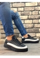 MirgeShoes Siyah Bağcıklı Erkek Casual Ayakkabı Paraşüt Kumaş Tırtıklı Yüksek SYH-BYZ Taban MRG010603119