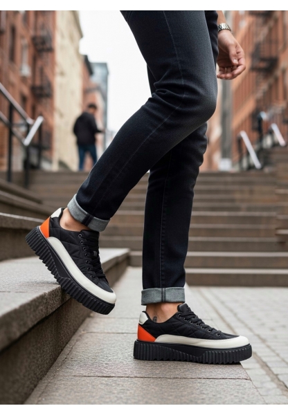 MirgeShoes Siyah Bağcıklı Erkek Casual Ayakkabı Paraşüt Kumaş Tırtıklı Yüksek SYH-BYZ-TRNC Taban MRG010603119