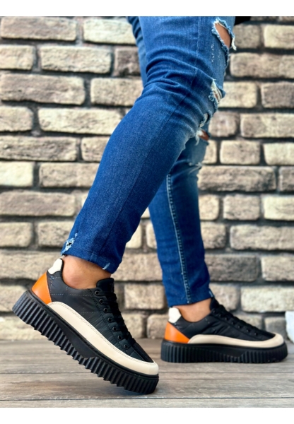MirgeShoes Siyah Bağcıklı Erkek Casual Ayakkabı Paraşüt Kumaş Tırtıklı Yüksek SYH-BYZ-TRNC Taban MRG010603119