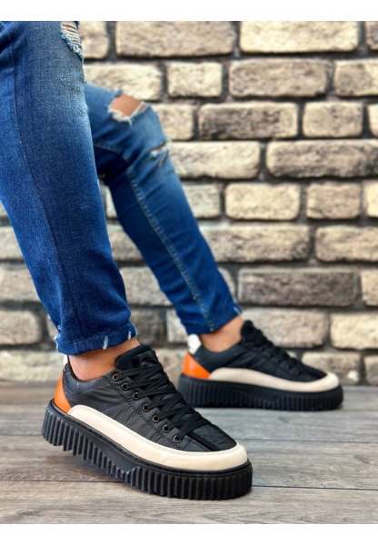 MirgeShoes Siyah Bağcıklı Erkek Casual Ayakkabı Paraşüt Kumaş Tırtıklı Yüksek SYH-BYZ-TRNC Taban MRG010603119