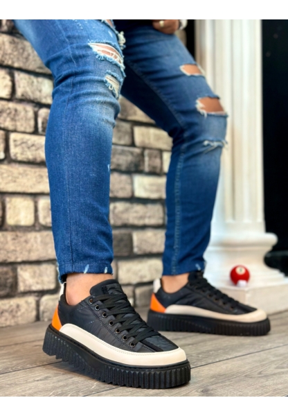 MirgeShoes Siyah Bağcıklı Erkek Casual Ayakkabı Paraşüt Kumaş Tırtıklı Yüksek SYH-BYZ-TRNC Taban MRG010603119