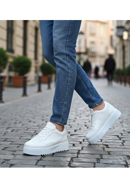 MirgeShoes Beyaz Erkek Günlük Comfort Ayakkabı Tırtıklı Yüksek Kalın BYZ Taban MRG010603120