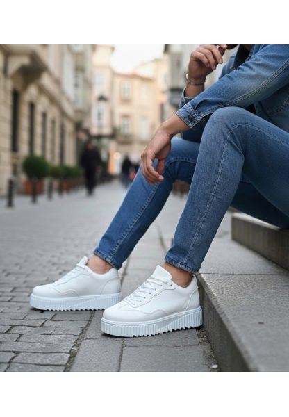 MirgeShoes Beyaz Erkek Günlük Comfort Ayakkabı Tırtıklı Yüksek Kalın BYZ Taban MRG010603120