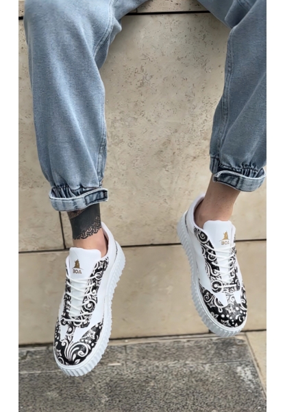 MirgeShoes Beyaz Erkek Günlük Comfort Ayakkabı Gotik Desenli Kalın BYZ Taban MRG010603120