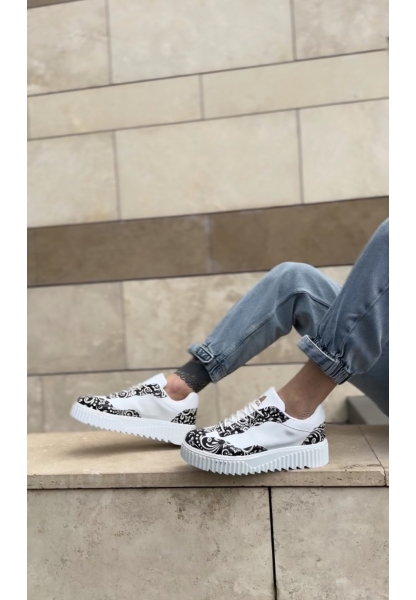 MirgeShoes Beyaz Erkek Günlük Comfort Ayakkabı Gotik Desenli Kalın BYZ Taban MRG010603120