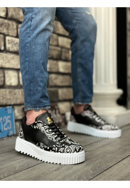 MirgeShoes Siyah Erkek Günlük Comfort Ayakkabı Gotik Desenli Kalın BYZ Taban MRG010603120