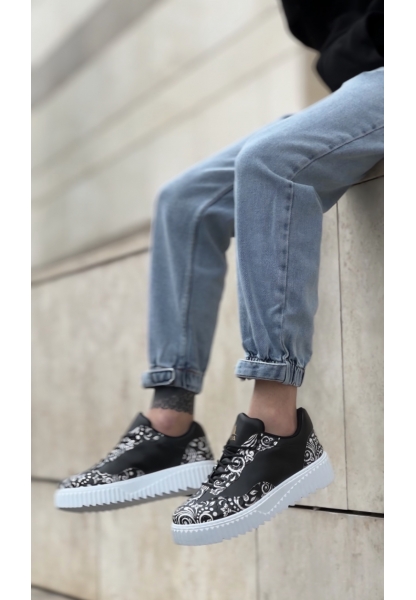 MirgeShoes Siyah Erkek Günlük Comfort Ayakkabı Gotik Desenli Kalın BYZ Taban MRG010603120