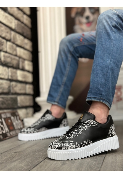 MirgeShoes Siyah Erkek Günlük Comfort Ayakkabı Gotik Desenli Kalın BYZ Taban MRG010603120