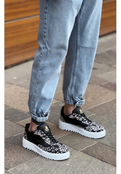 MirgeShoes Siyah Erkek Günlük Comfort Ayakkabı Gotik Desenli Kalın BYZ Taban MRG010603120