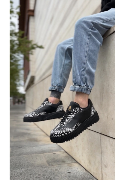 MirgeShoes Siyah Erkek Günlük Comfort Ayakkabı Gotik Desenli Kalın SYH Taban MRG010603120