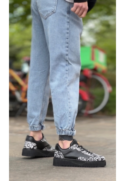 MirgeShoes Siyah Erkek Günlük Comfort Ayakkabı Gotik Desenli Kalın SYH Taban MRG010603120