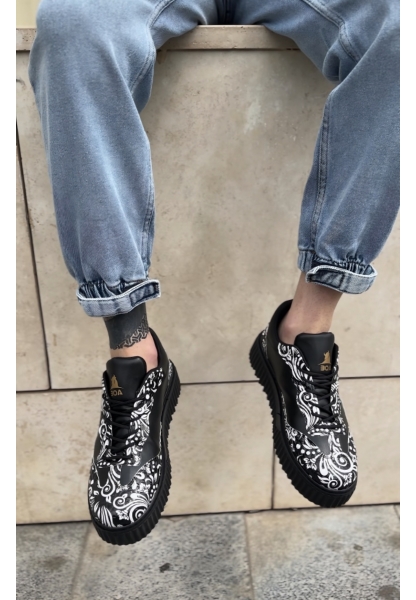 MirgeShoes Siyah Erkek Günlük Comfort Ayakkabı Gotik Desenli Kalın SYH Taban MRG010603120