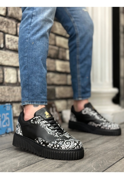 MirgeShoes Siyah Erkek Günlük Comfort Ayakkabı Gotik Desenli Kalın SYH Taban MRG010603120