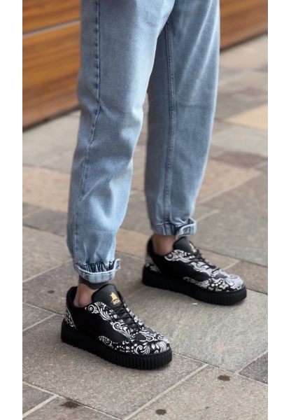 MirgeShoes Siyah Erkek Günlük Comfort Ayakkabı Gotik Desenli Kalın SYH Taban MRG010603120
