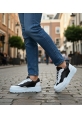 MirgeShoes Siyah-Beyaz Erkek Günlük Comfort Ayakkabı Tırtıklı Yüksek Kalın BYZ Taban MRG010603120
