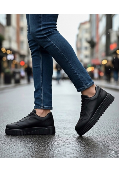 MirgeShoes Siyah Erkek Günlük Comfort Ayakkabı Tırtıklı Yüksek Kalın SYH Taban MRG010603120