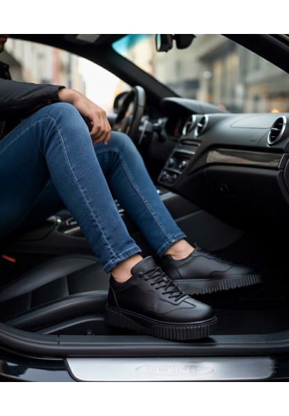 MirgeShoes Siyah Erkek Günlük Comfort Ayakkabı Tırtıklı Yüksek Kalın SYH Taban MRG010603120