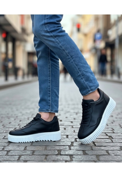 MirgeShoes Siyah Erkek Günlük Comfort Ayakkabı Tırtıklı Yüksek Kalın BYZ Taban MRG010603120