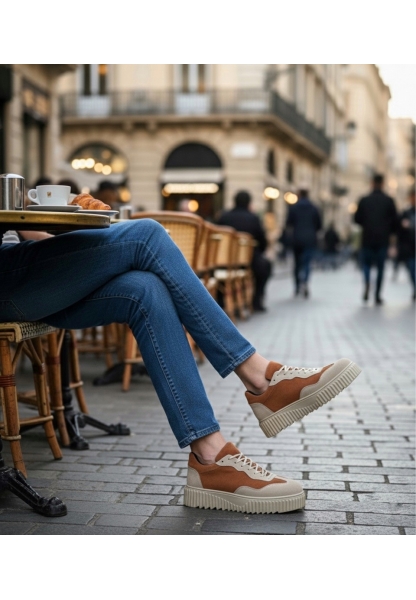 MirgeShoes Krem-Taba Erkek Günlük Comfort Ayakkabı Tırtıklı Yüksek Kalın KRM Taban MRG010603120