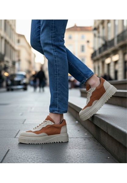 MirgeShoes Krem-Taba Erkek Günlük Comfort Ayakkabı Tırtıklı Yüksek Kalın KRM Taban MRG010603120