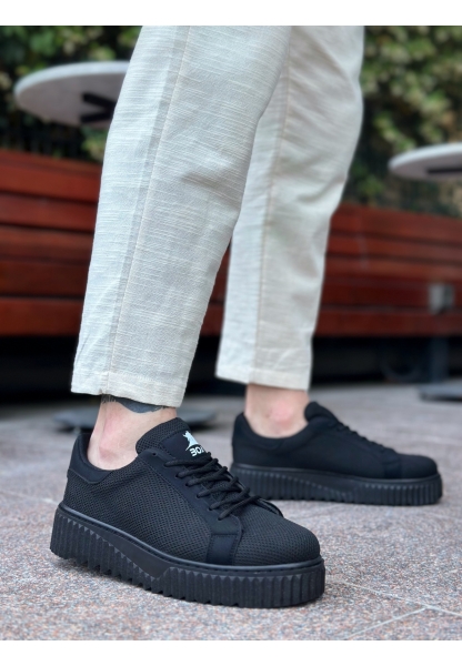 MirgeShoes Siyah Erkek Günlük Spor Ayakkabı Triko Örgü Yüksek Kalın SYH Taban MRG010603121