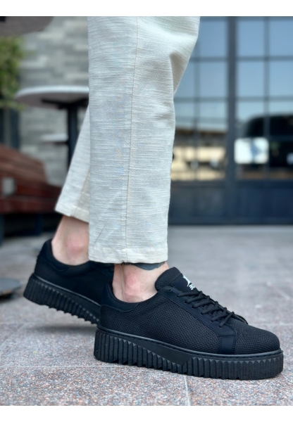MirgeShoes Siyah Erkek Günlük Spor Ayakkabı Triko Örgü Yüksek Kalın SYH Taban MRG010603121