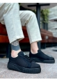 MirgeShoes Siyah Erkek Günlük Spor Ayakkabı Triko Örgü Yüksek Kalın SYH Taban MRG010603121