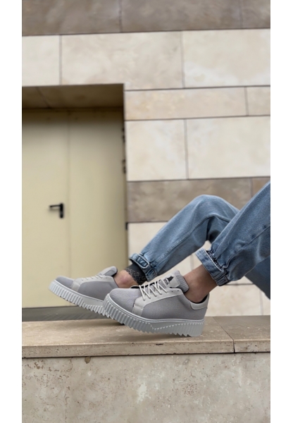 MirgeShoes Gri Erkek Günlük Spor Ayakkabı Triko Örgü Yüksek Kalın GRİ Taban MRG010603121