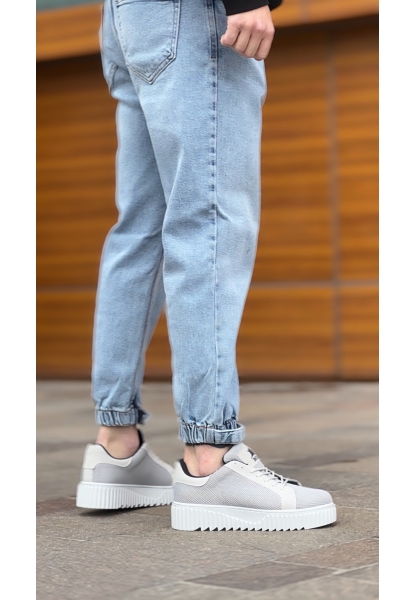 MirgeShoes Gri Erkek Günlük Spor Ayakkabı Triko Örgü Yüksek Kalın GRİ Taban MRG010603121