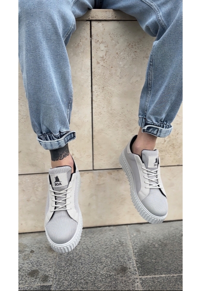 MirgeShoes Gri Erkek Günlük Spor Ayakkabı Triko Örgü Yüksek Kalın GRİ Taban MRG010603121