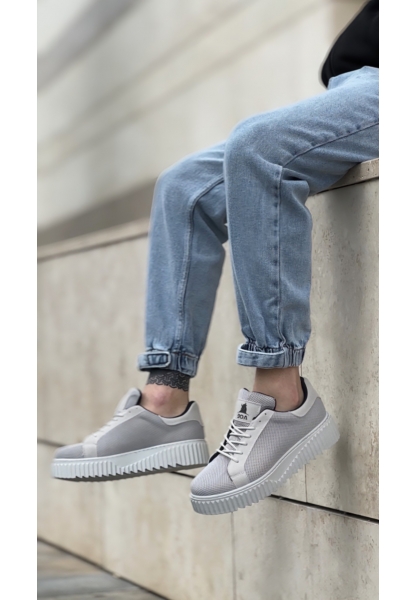 MirgeShoes Gri Erkek Günlük Spor Ayakkabı Triko Örgü Yüksek Kalın GRİ Taban MRG010603121