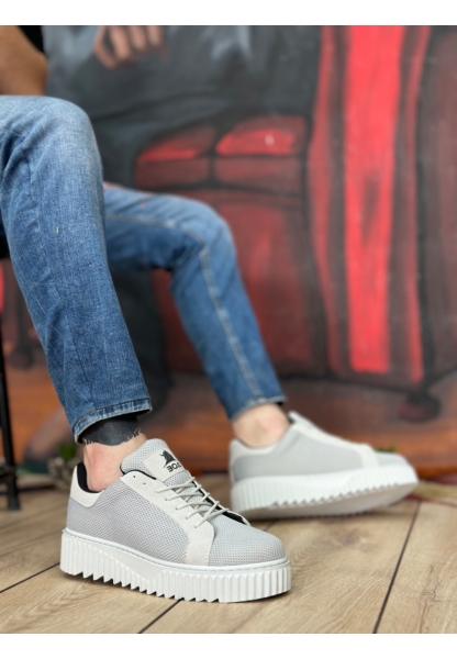 MirgeShoes Gri Erkek Günlük Spor Ayakkabı Triko Örgü Yüksek Kalın GRİ Taban MRG010603121