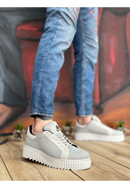 MirgeShoes Gri Erkek Günlük Spor Ayakkabı Triko Örgü Yüksek Kalın GRİ Taban MRG010603121