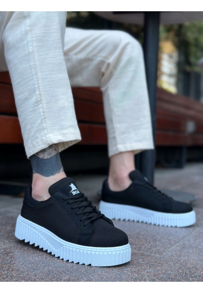 MirgeShoes Siyah Erkek Günlük Spor Ayakkabı Triko Örgü Yüksek Kalın BYZ Taban MRG010603121