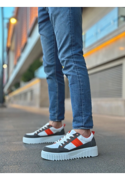 MirgeShoes Beyaz Erkek Günlük Spor Ayakkabı Renk Detaylı Tırtıklı Kalın BYZ Taban MRG010603122