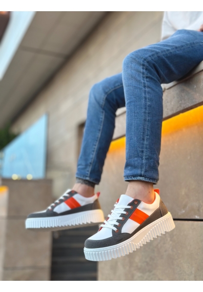 MirgeShoes Beyaz Erkek Günlük Spor Ayakkabı Renk Detaylı Tırtıklı Kalın BYZ Taban MRG010603122