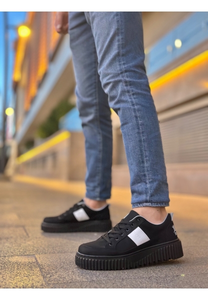 MRG0804 MRG Yüksek Siyah Taban Beyaz Detaylı Bağcıklı Erkek Ayakkabı