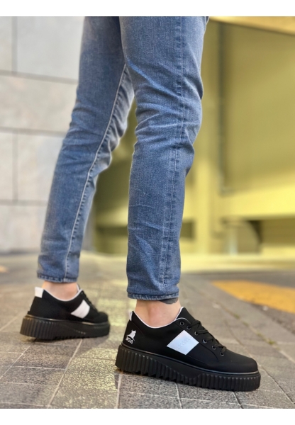 MRG0804 MRG Yüksek Siyah Taban Beyaz Detaylı Bağcıklı Erkek Ayakkabı