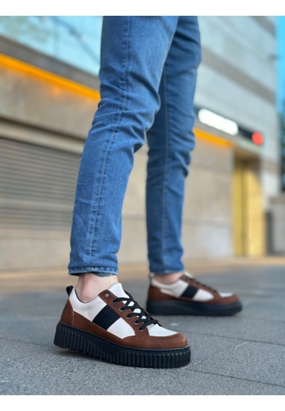 MirgeShoes Kahve Erkek Günlük Spor Ayakkabı Renk Detaylı Tırtıklı Kalın SYH Taban MRG010603122