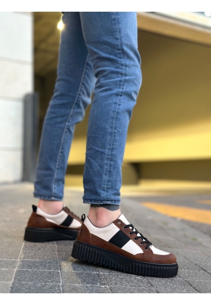 MirgeShoes Kahve Erkek Günlük Spor Ayakkabı Renk Detaylı Tırtıklı Kalın SYH Taban MRG010603122