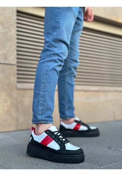 MirgeShoes Siyah-Beyaz Erkek Günlük Spor Ayakkabı Renk Detaylı Tırtıklı Kalın SHY Taban MRG010603122