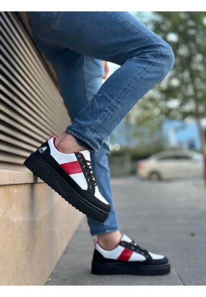 MirgeShoes Siyah-Beyaz Erkek Günlük Spor Ayakkabı Renk Detaylı Tırtıklı Kalın SHY Taban MRG010603122