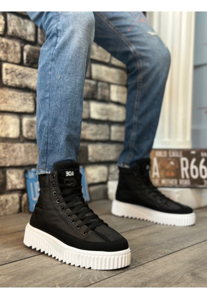 MirgeShoes Siyah Bağcıklı Erkek Spor Bot Paraşüt Kumaş Yüksek Tırtıklı BYZ Taban MRG010603129