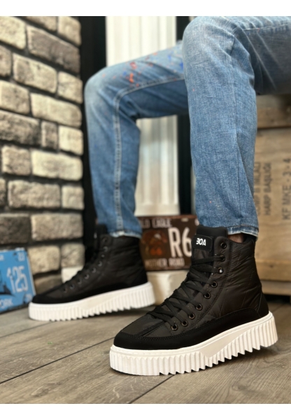MirgeShoes Siyah Bağcıklı Erkek Spor Bot Paraşüt Kumaş Yüksek Tırtıklı BYZ Taban MRG010603129