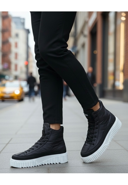 MirgeShoes Siyah Bağcıklı Erkek Spor Bot Paraşüt Kumaş Yüksek Tırtıklı BYZ Taban MRG010603129