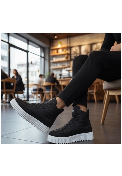 MirgeShoes Siyah Bağcıklı Erkek Spor Bot Paraşüt Kumaş Yüksek Tırtıklı BYZ Taban MRG010603129